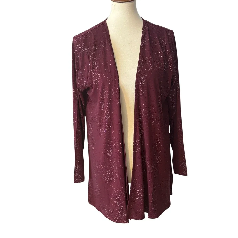 Maroon Open Wrap Cardigan. Sparkly. SZ Large. Wedding Guest Night‎ Out. Stretchy